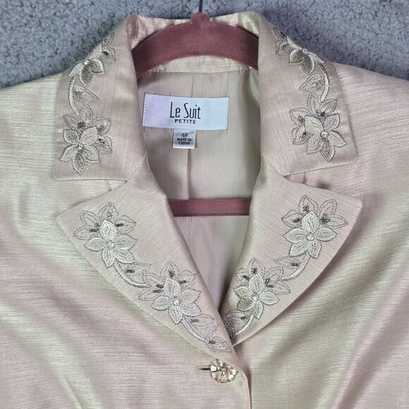 Le Suit petite champagne floral embroidered blazer 4P - Picture 4 of 16